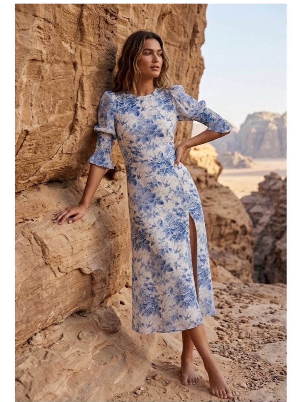 Reformation Blue and White Floral Midi Dress